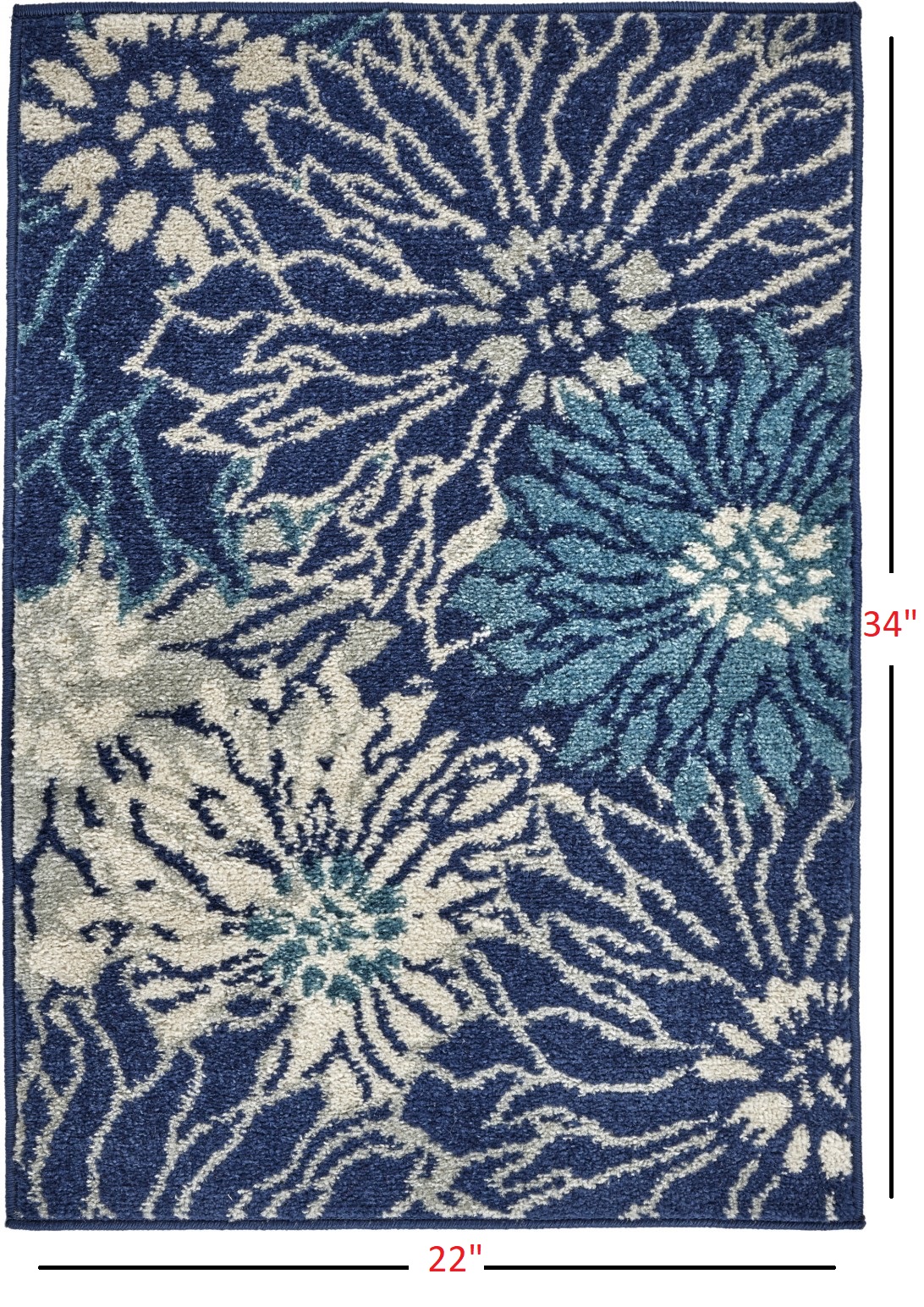 2" X 3" Blue And Ivory Floral Power Loom Area Rug