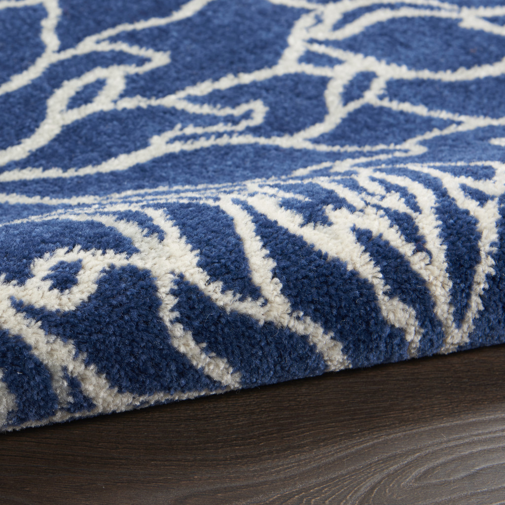 2" X 3" Blue And Ivory Floral Power Loom Area Rug