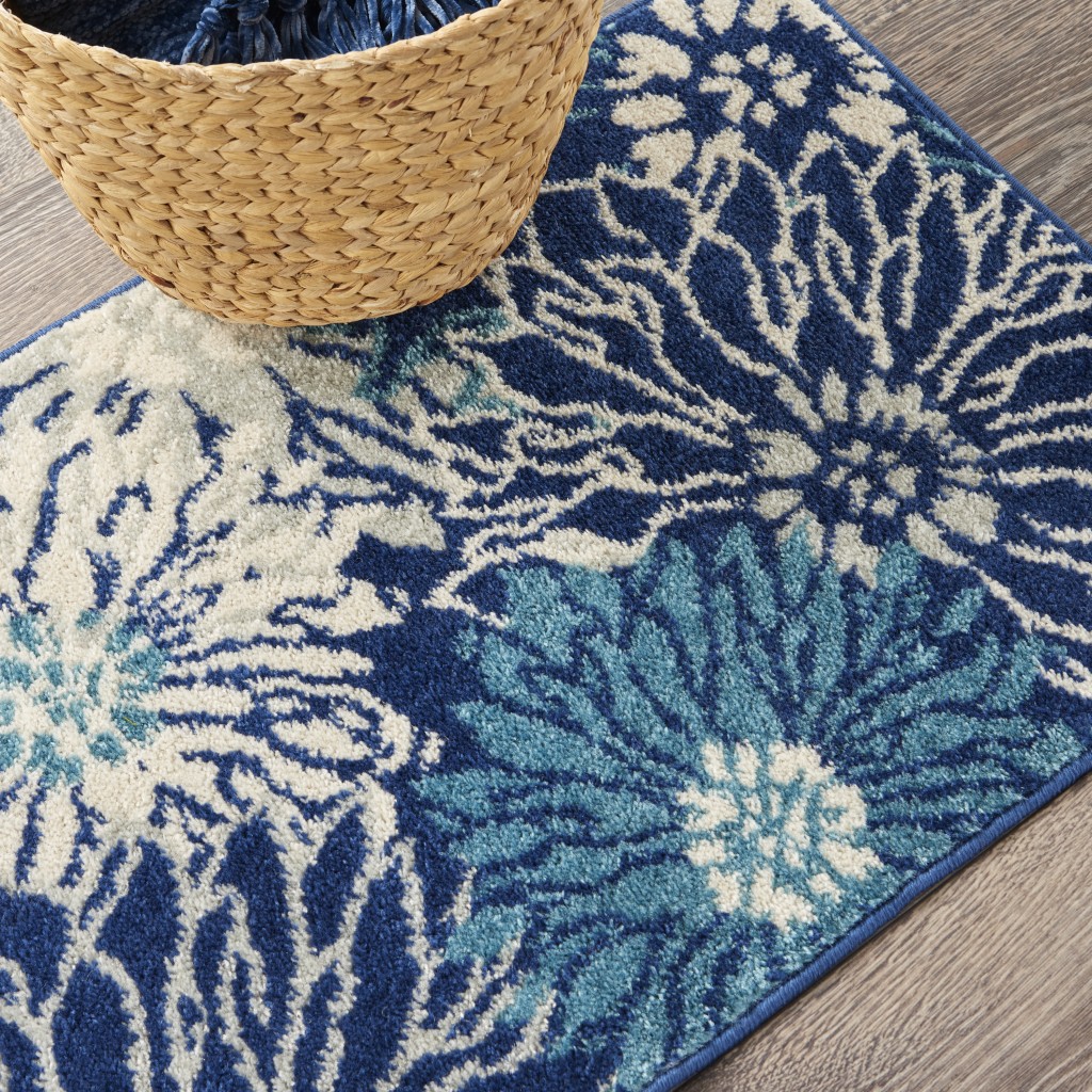 2 x 3 Navy and Ivory Floral Scatter Rug