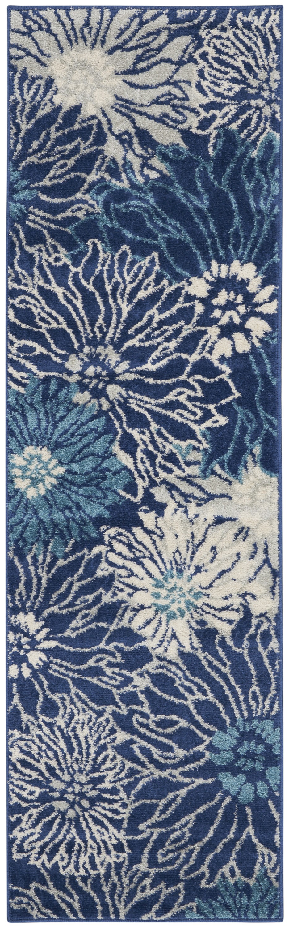 6' Blue And Ivory Floral Dhurrie Runner Rug-385431-1