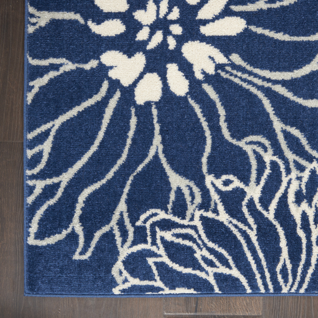 6" Blue And Ivory Floral Dhurrie Runner Rug