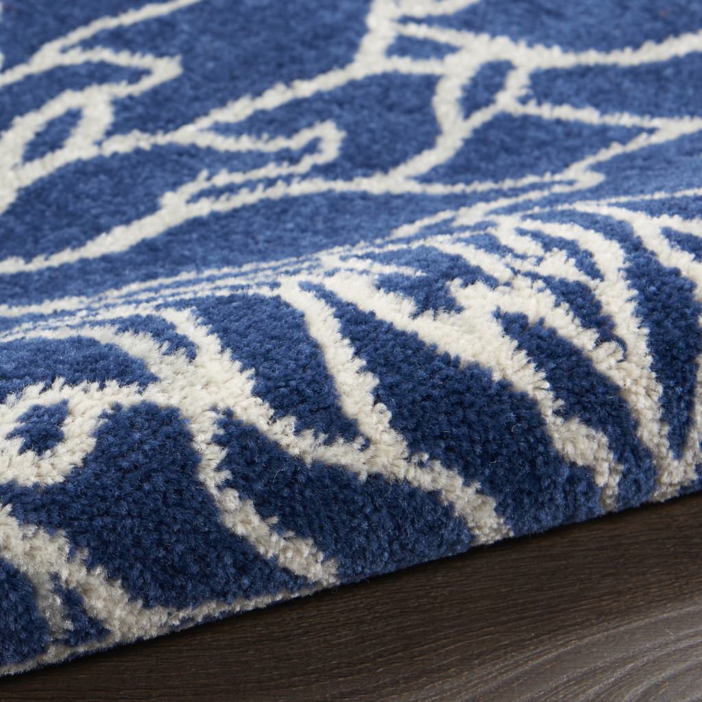 6" Blue And Ivory Floral Dhurrie Runner Rug