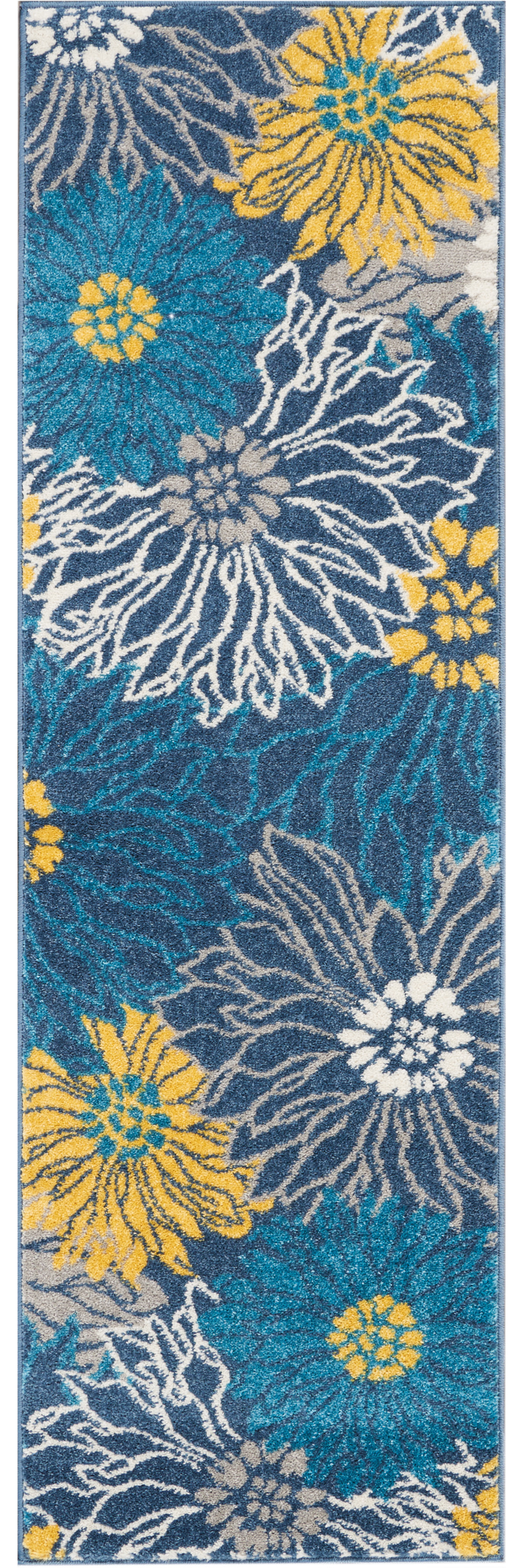 6' Blue And Gold Floral Runner Rug-385435-1