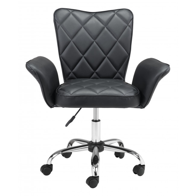 Black Faux Leather Flared Arms Swivel Office Chair