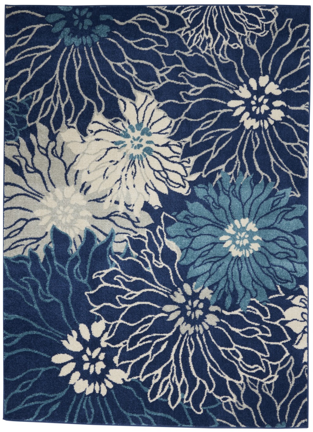 5' X 7' Blue And Ivory Floral Power Loom Area Rug-385479-1