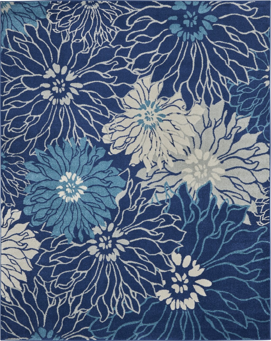 7' X 10' Blue And Ivory Floral Power Loom Area Rug-385481-1