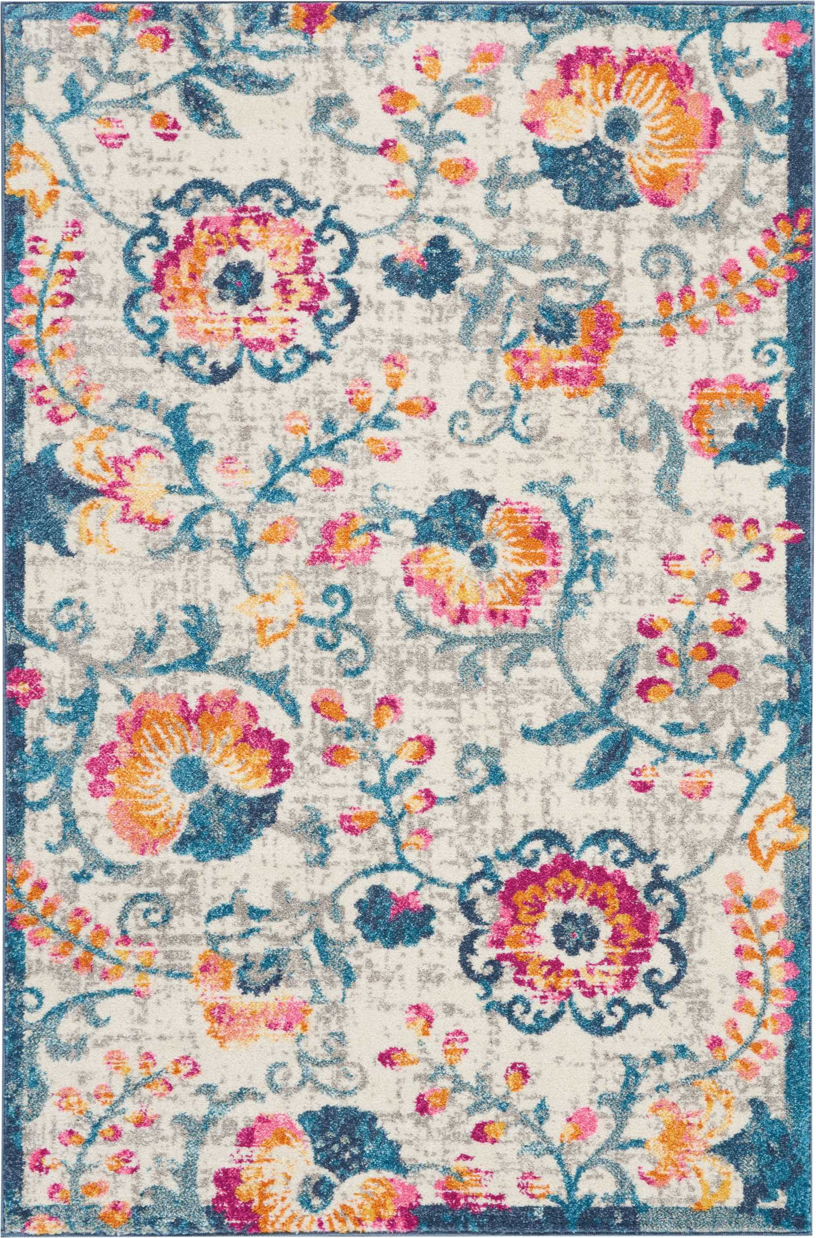 4" X 6" Ivory Floral Dhurrie Area Rug