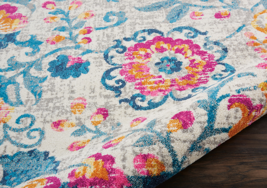 5" X 7" Ivory Floral Dhurrie Area Rug