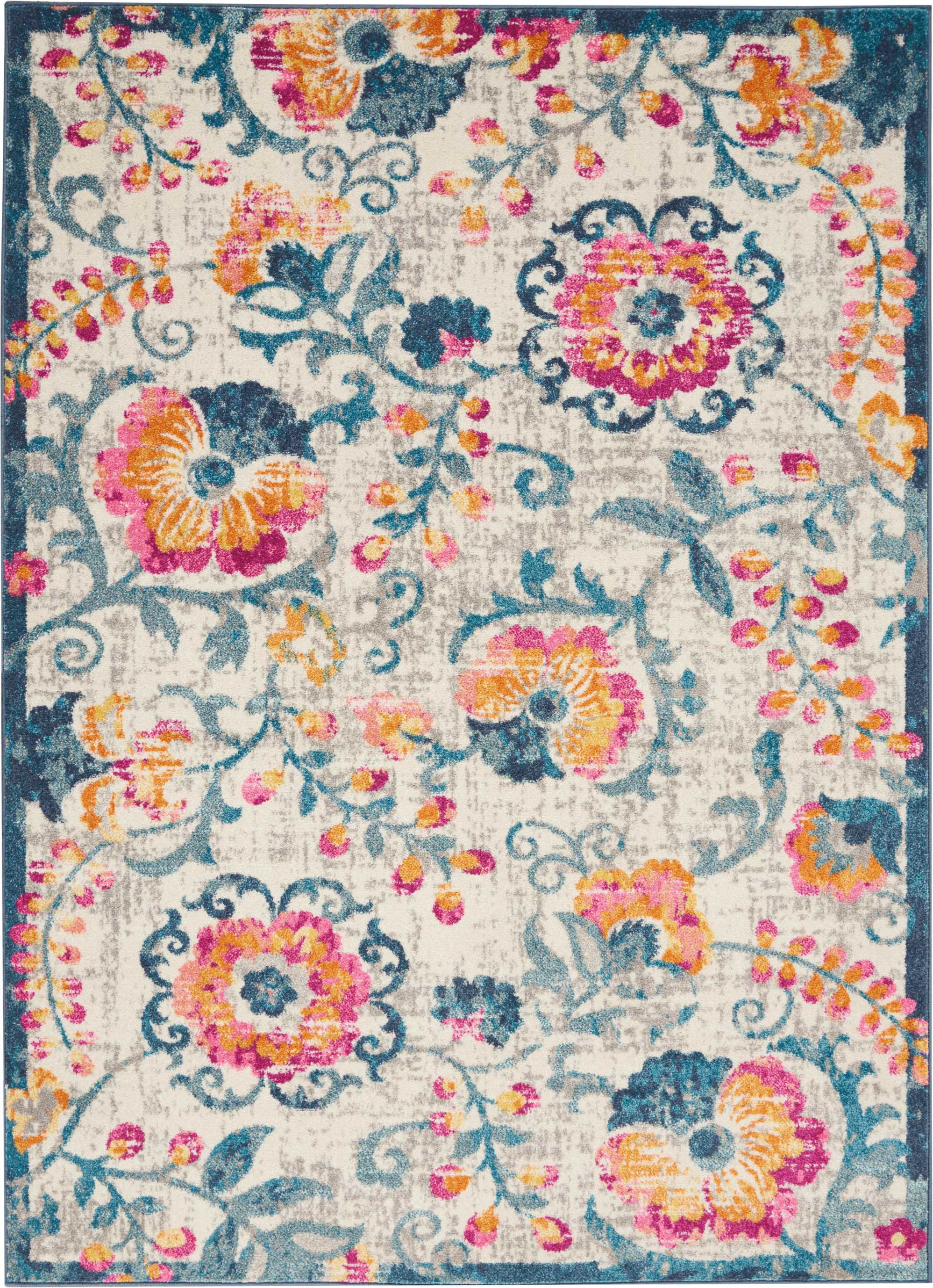5" X 7" Ivory Floral Dhurrie Area Rug