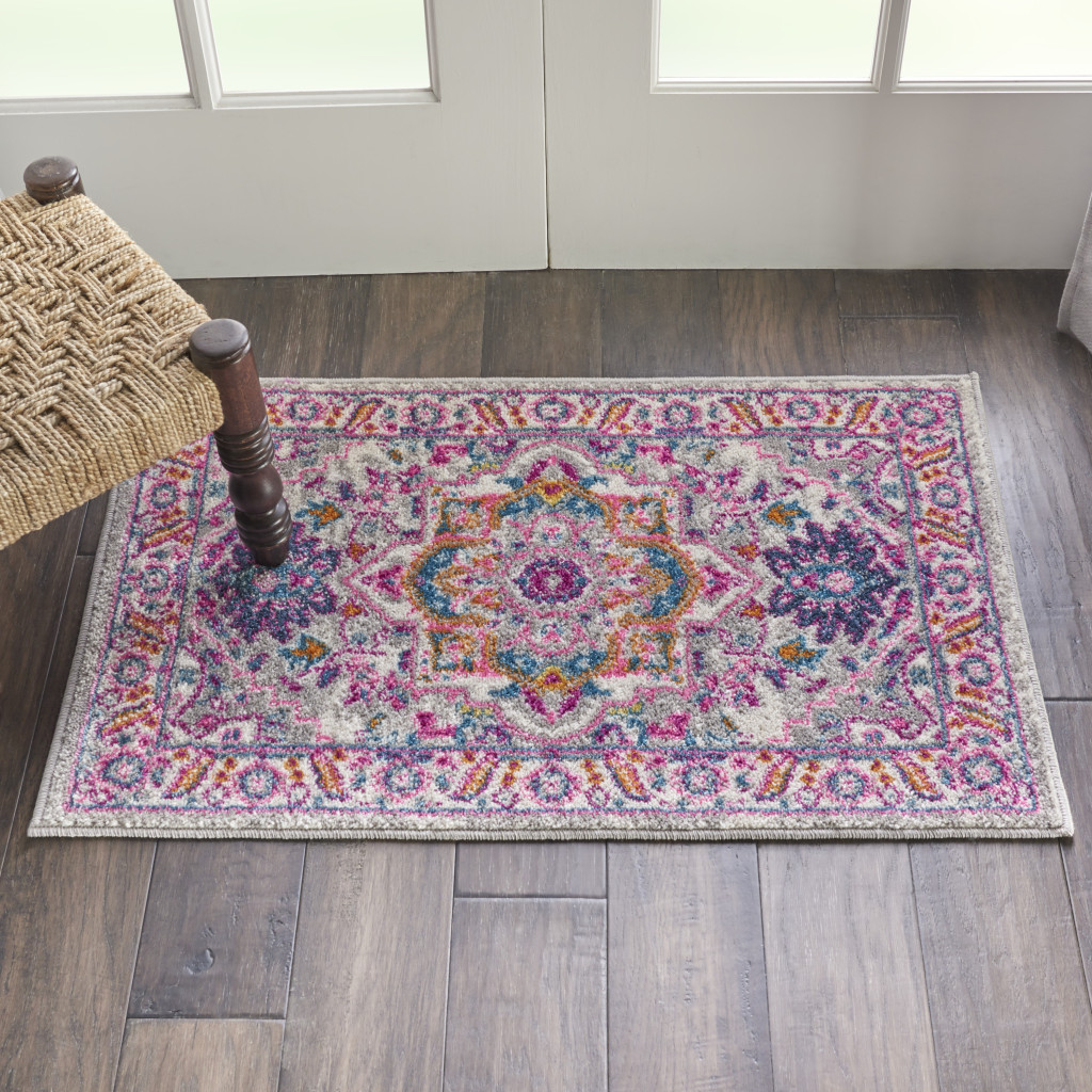 2" X 3" Pink And Gray Power Loom Area Rug