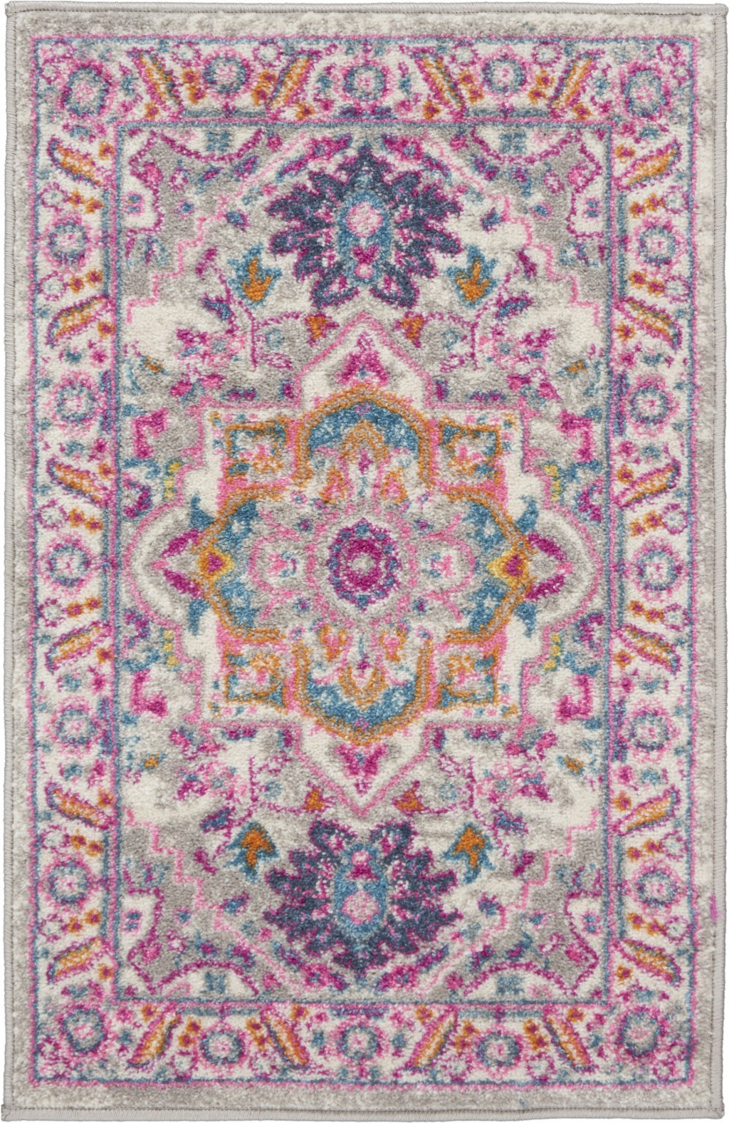 2" X 3" Pink And Gray Power Loom Area Rug