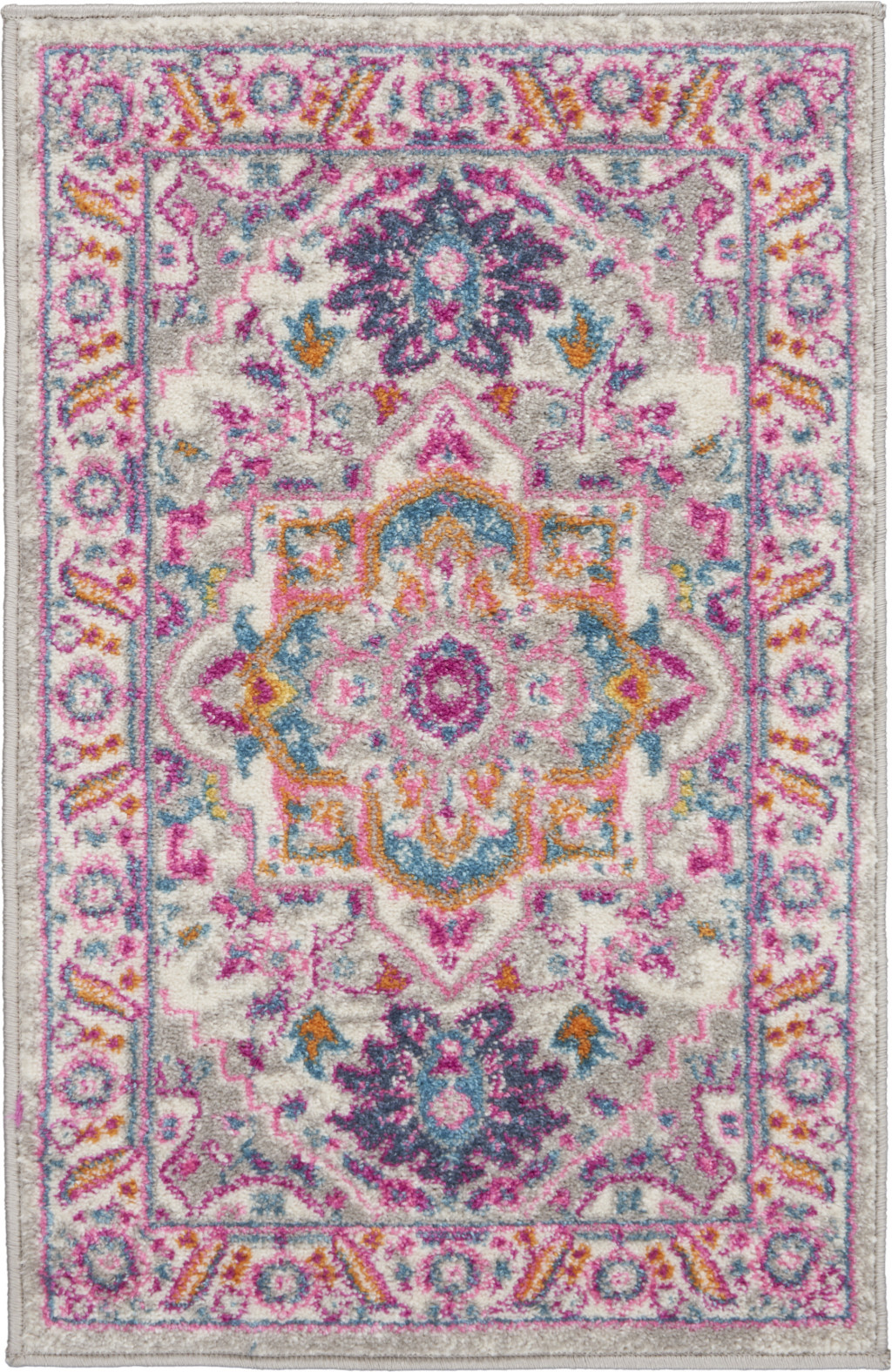 2" X 3" Pink And Gray Power Loom Area Rug