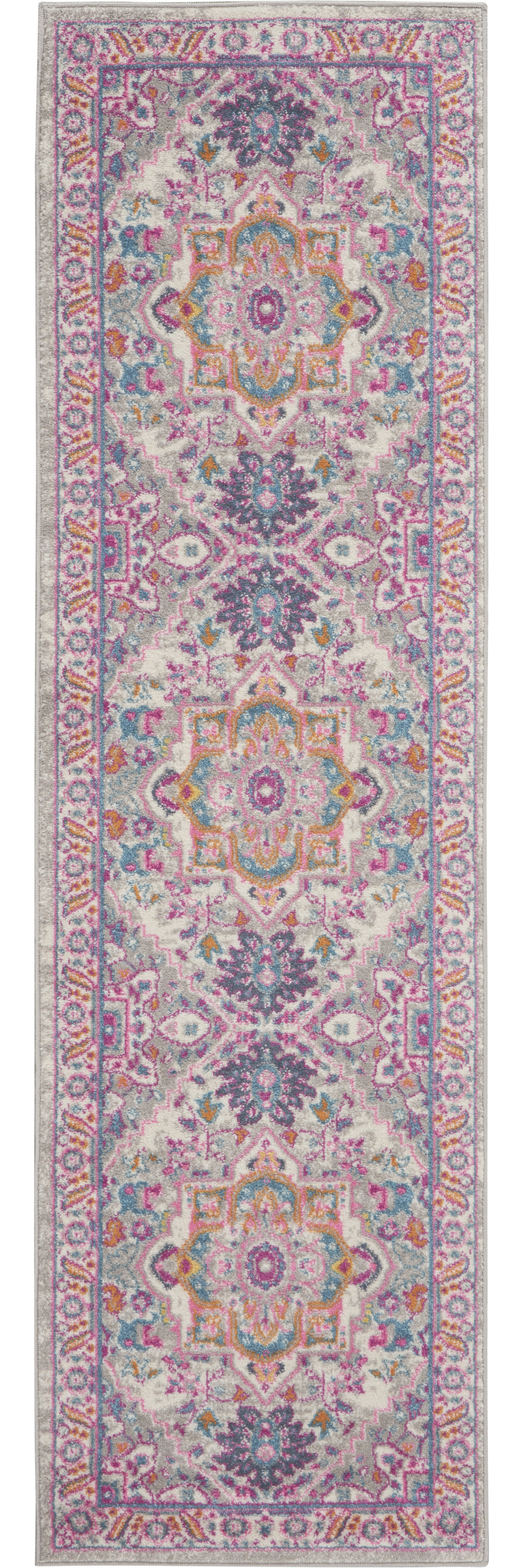 6" Pink And Gray Power Loom Runner Rug