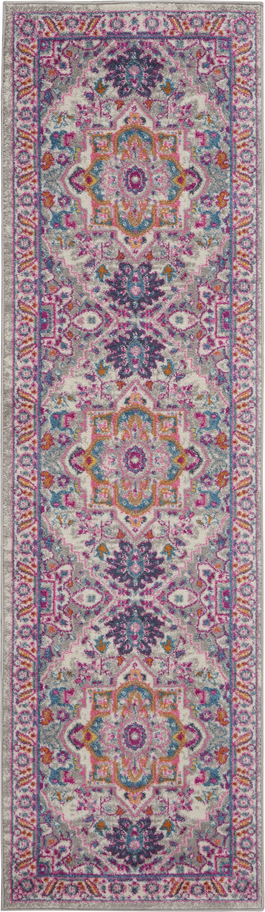 10' Pink And Gray Power Loom Runner Rug-385493-1