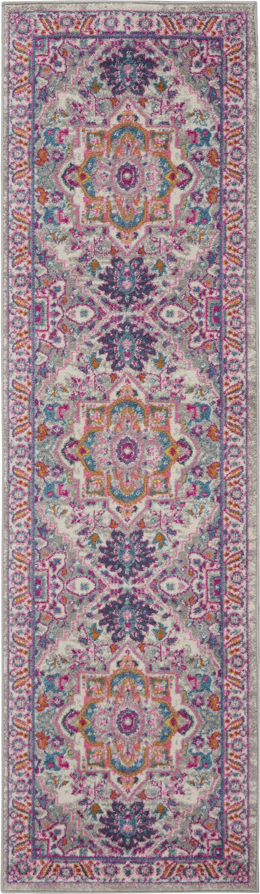 10" Pink And Gray Power Loom Runner Rug