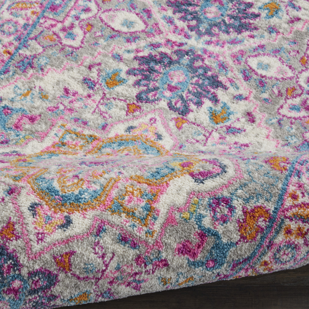 8" Pink And Gray Power Loom Runner Rug