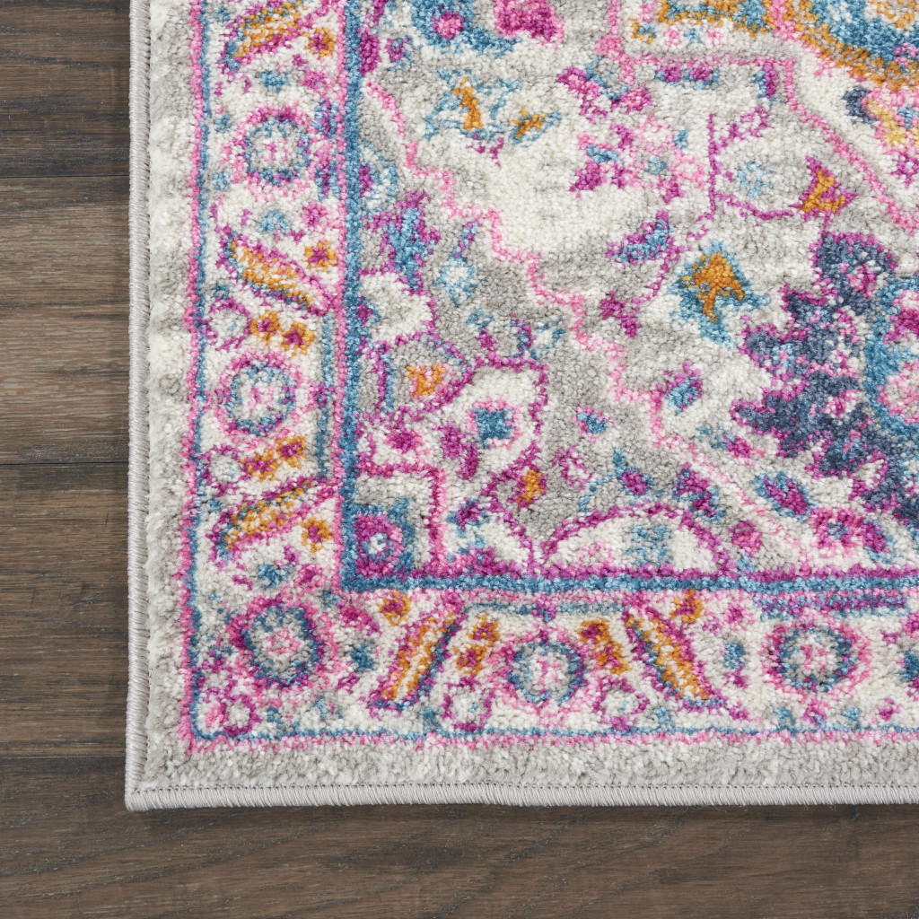8" Pink And Gray Power Loom Runner Rug