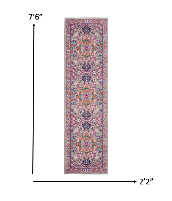 8" Pink And Gray Power Loom Runner Rug