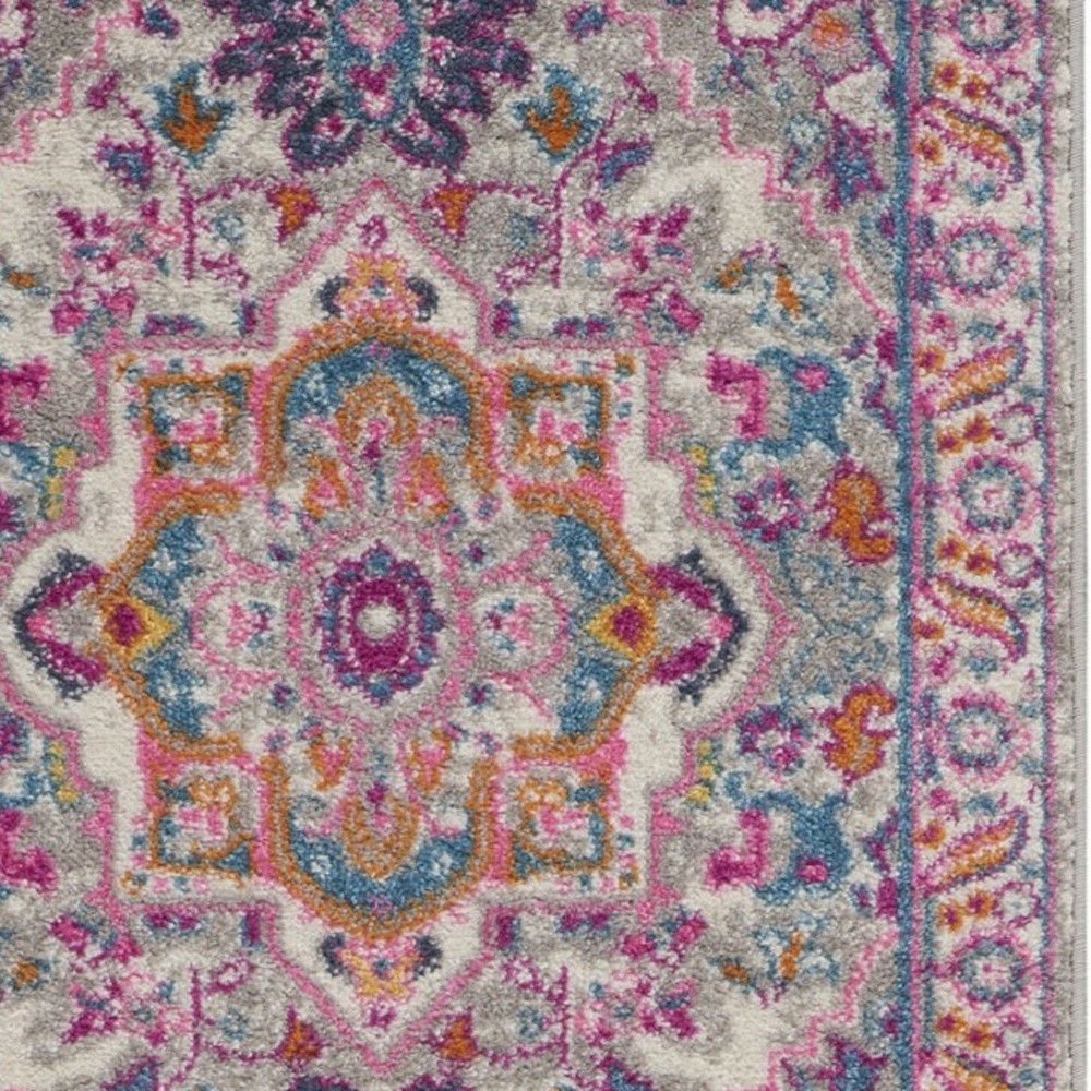 8" Pink And Gray Power Loom Runner Rug