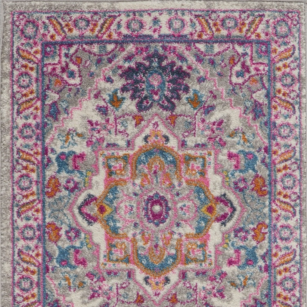 8" Pink And Gray Power Loom Runner Rug
