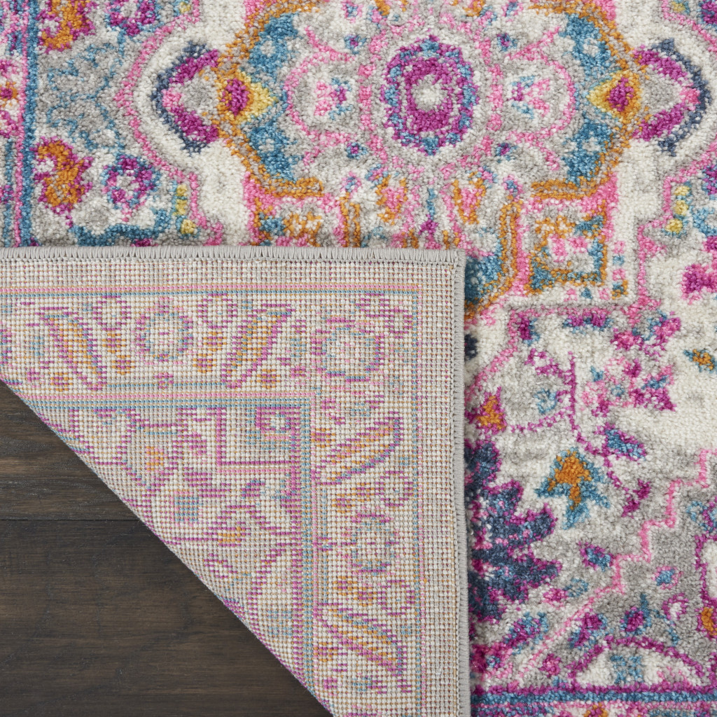 8" Pink And Gray Power Loom Runner Rug