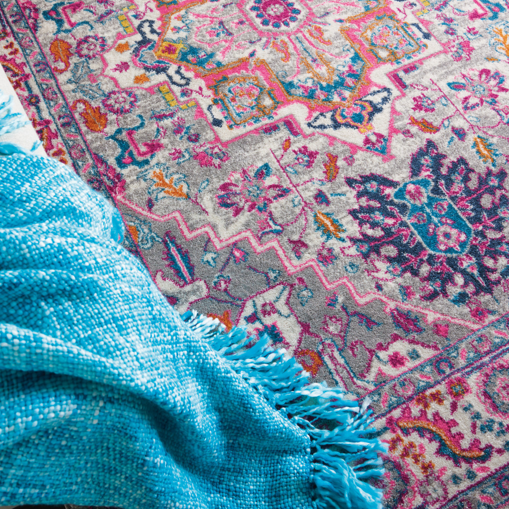 4" X 6" Pink And Gray Power Loom Area Rug