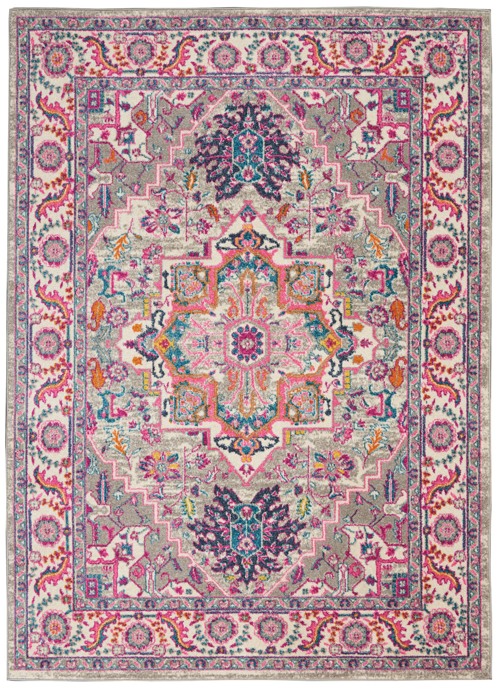 4" X 6" Pink And Gray Power Loom Area Rug