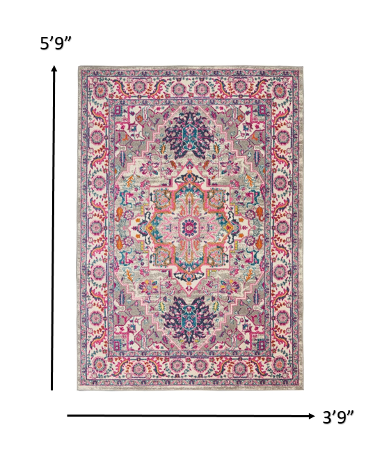 4" X 6" Pink And Gray Power Loom Area Rug