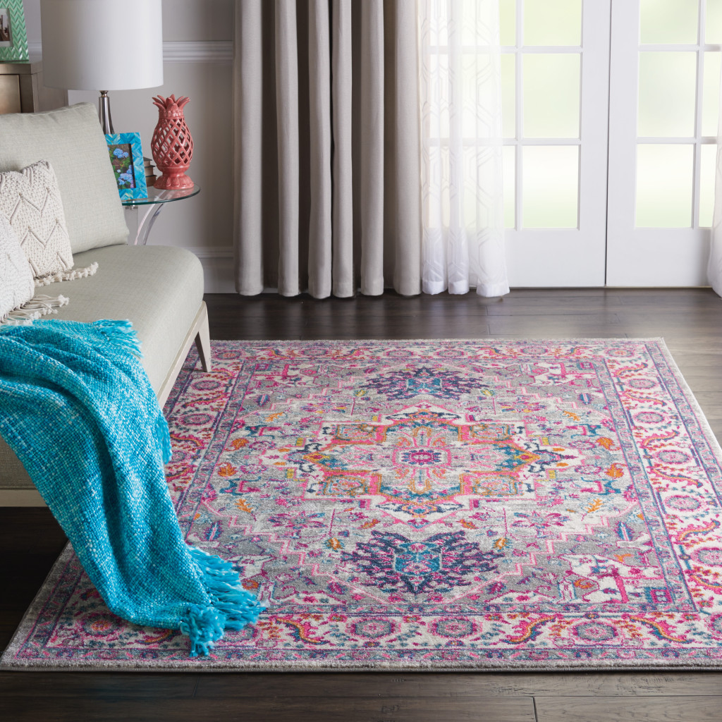 5" X 7" Pink And Gray Power Loom Area Rug
