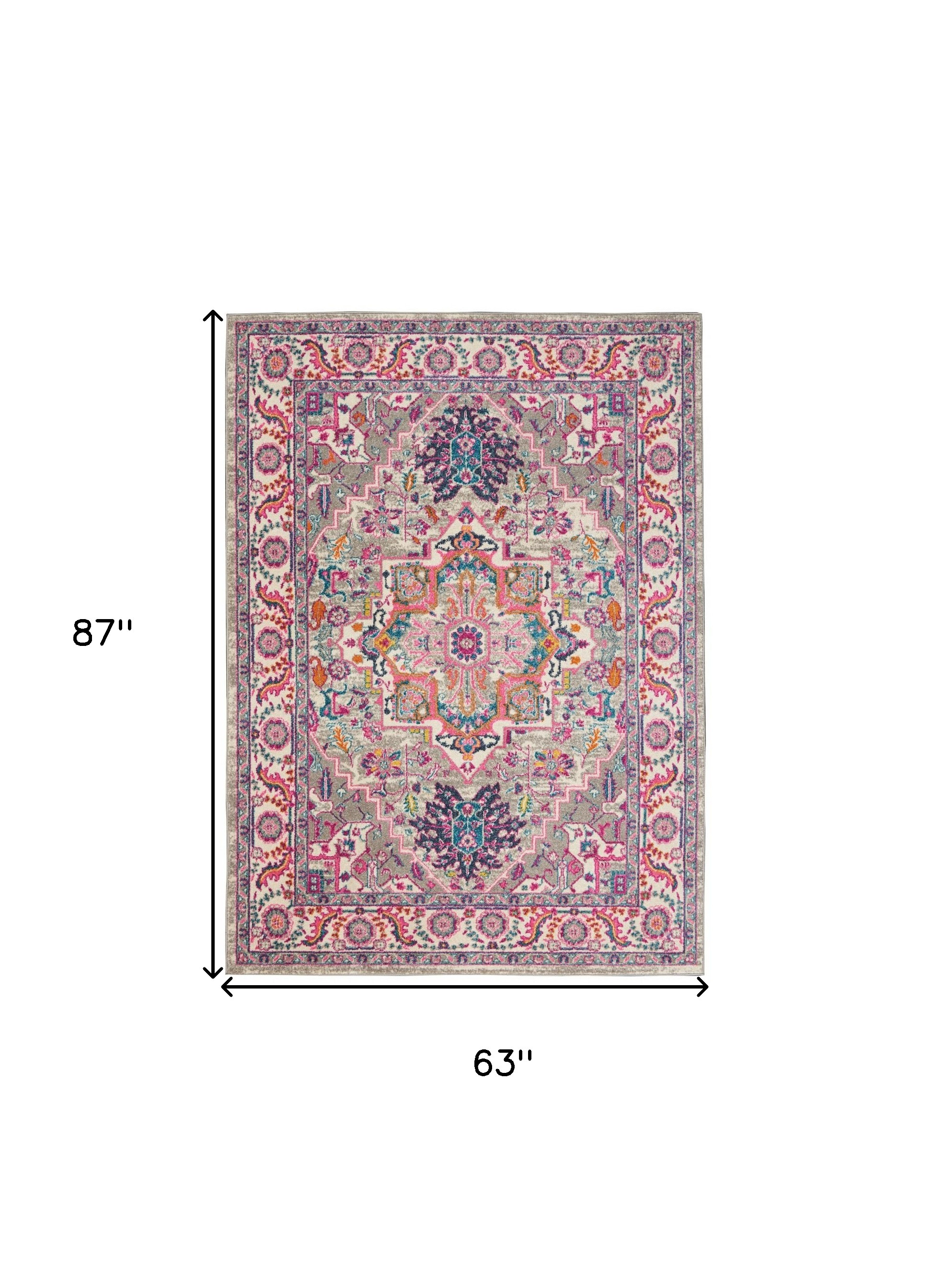 5" X 7" Pink And Gray Power Loom Area Rug