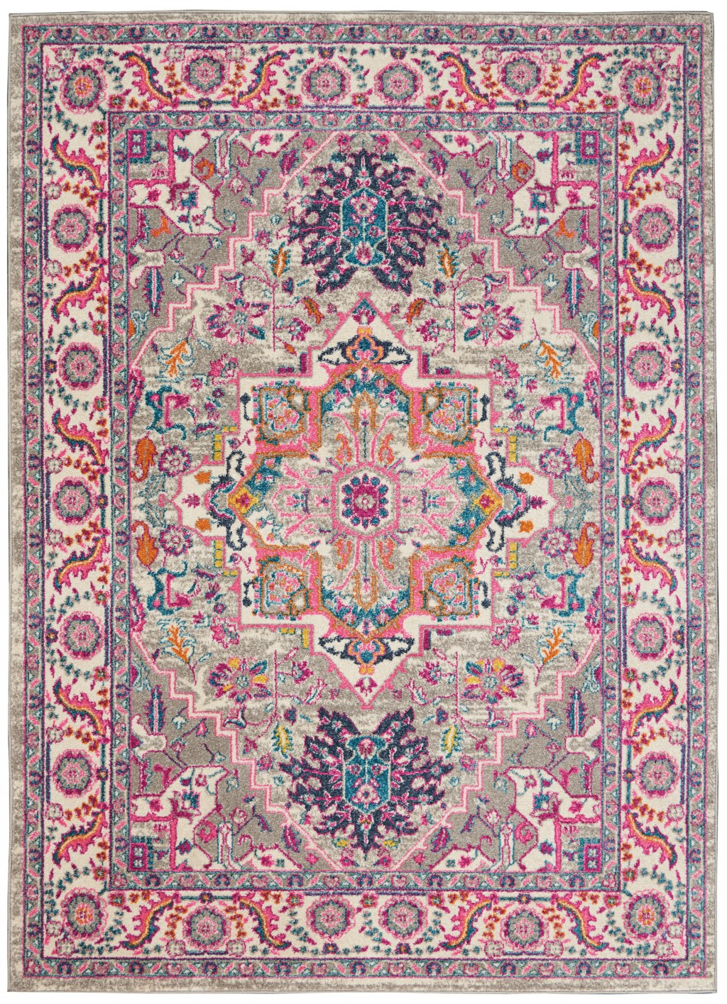 5" X 7" Pink And Gray Power Loom Area Rug