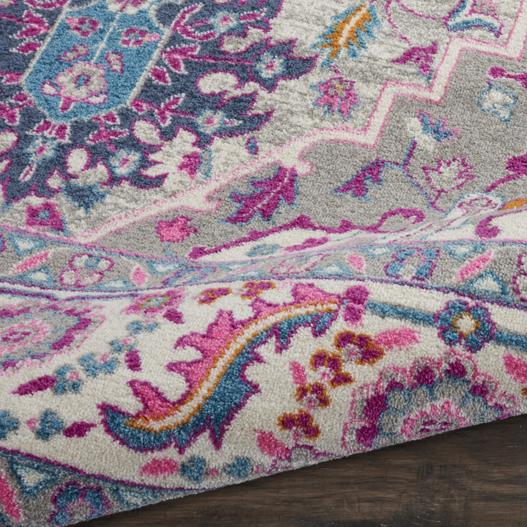 7" X 10" Pink And Gray Power Loom Area Rug
