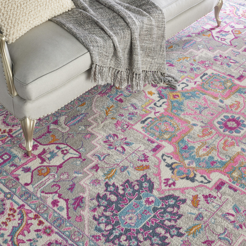 7" X 10" Pink And Gray Power Loom Area Rug