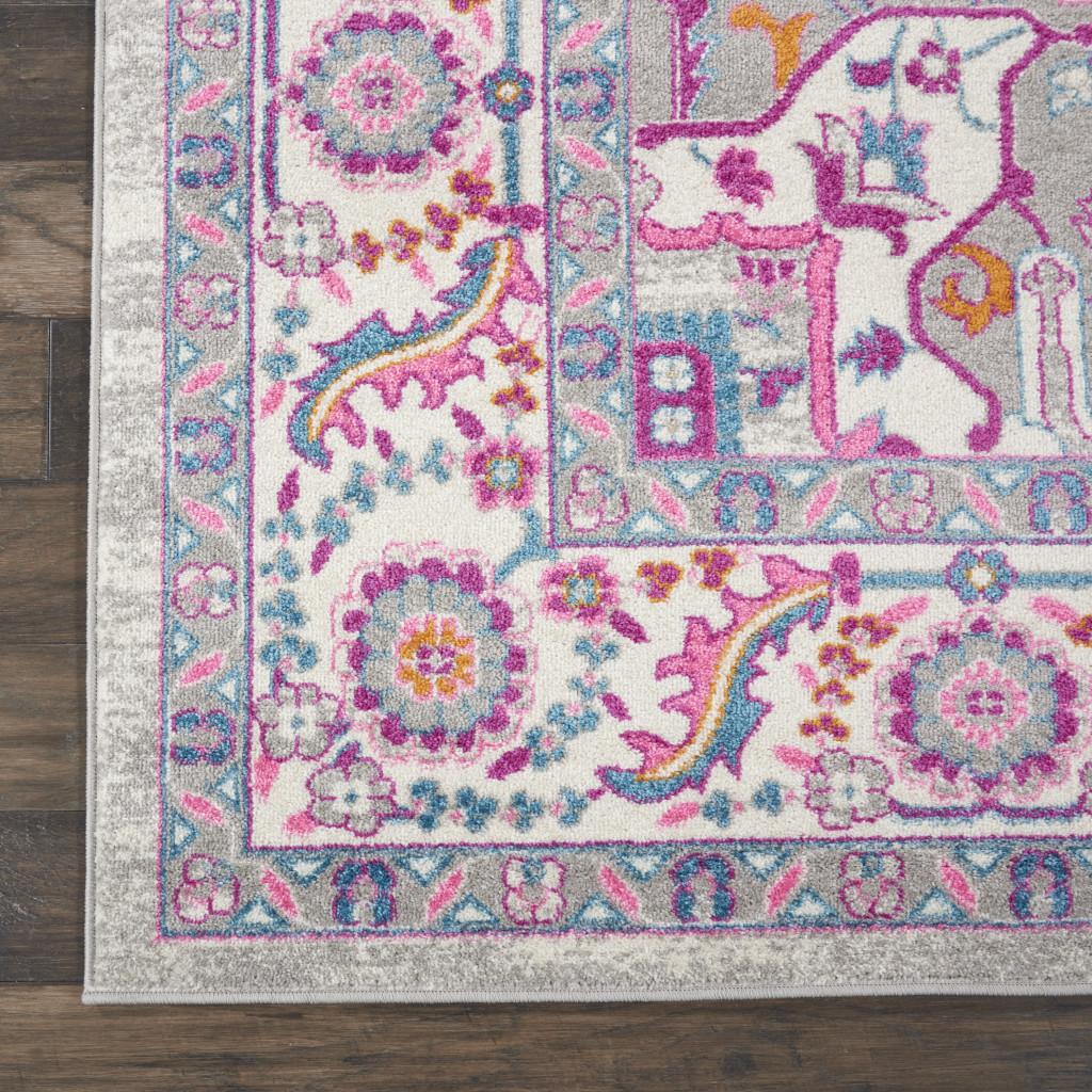 7" X 10" Pink And Gray Power Loom Area Rug