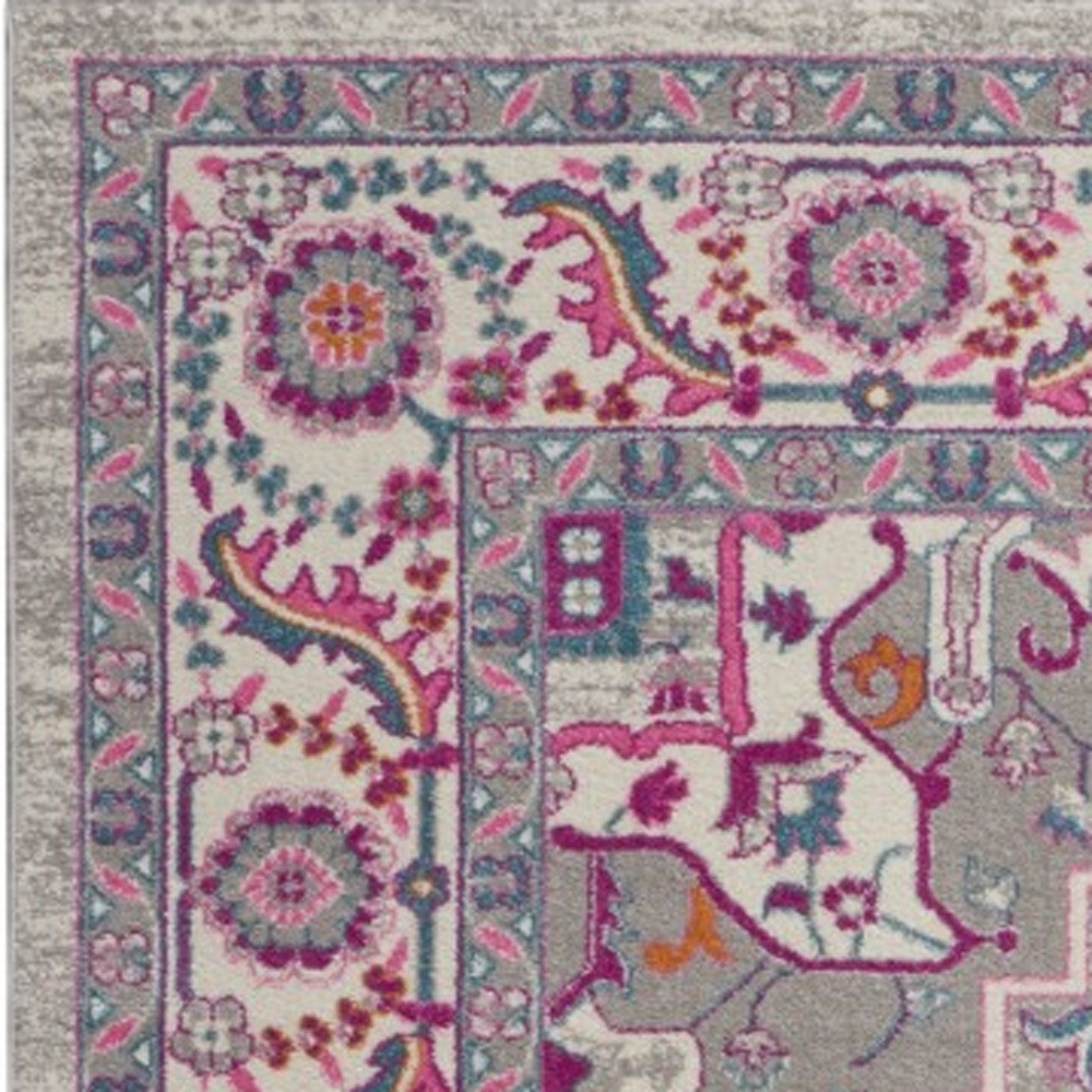 7" X 10" Pink And Gray Power Loom Area Rug