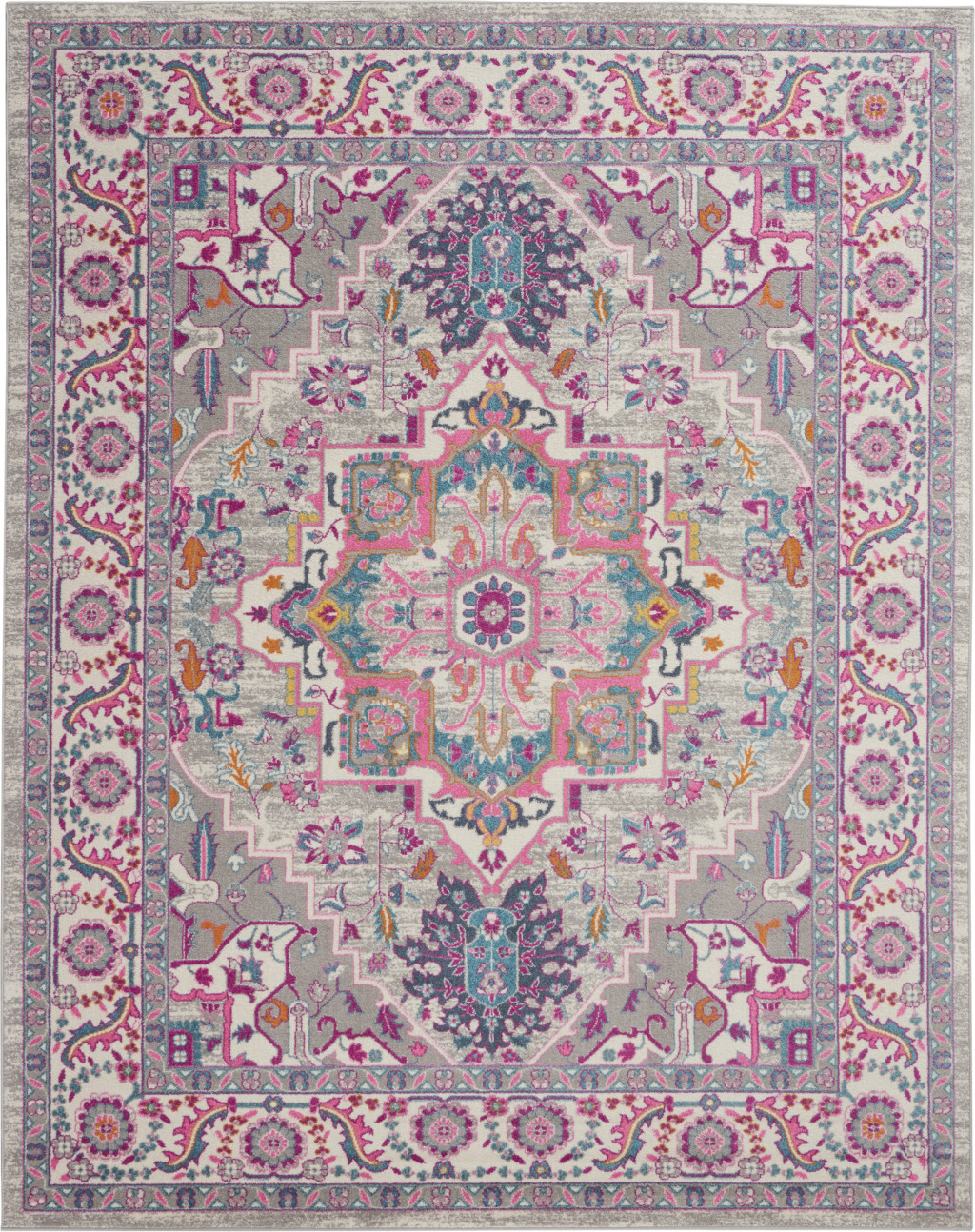 8" X 10" Pink And Gray Power Loom Area Rug