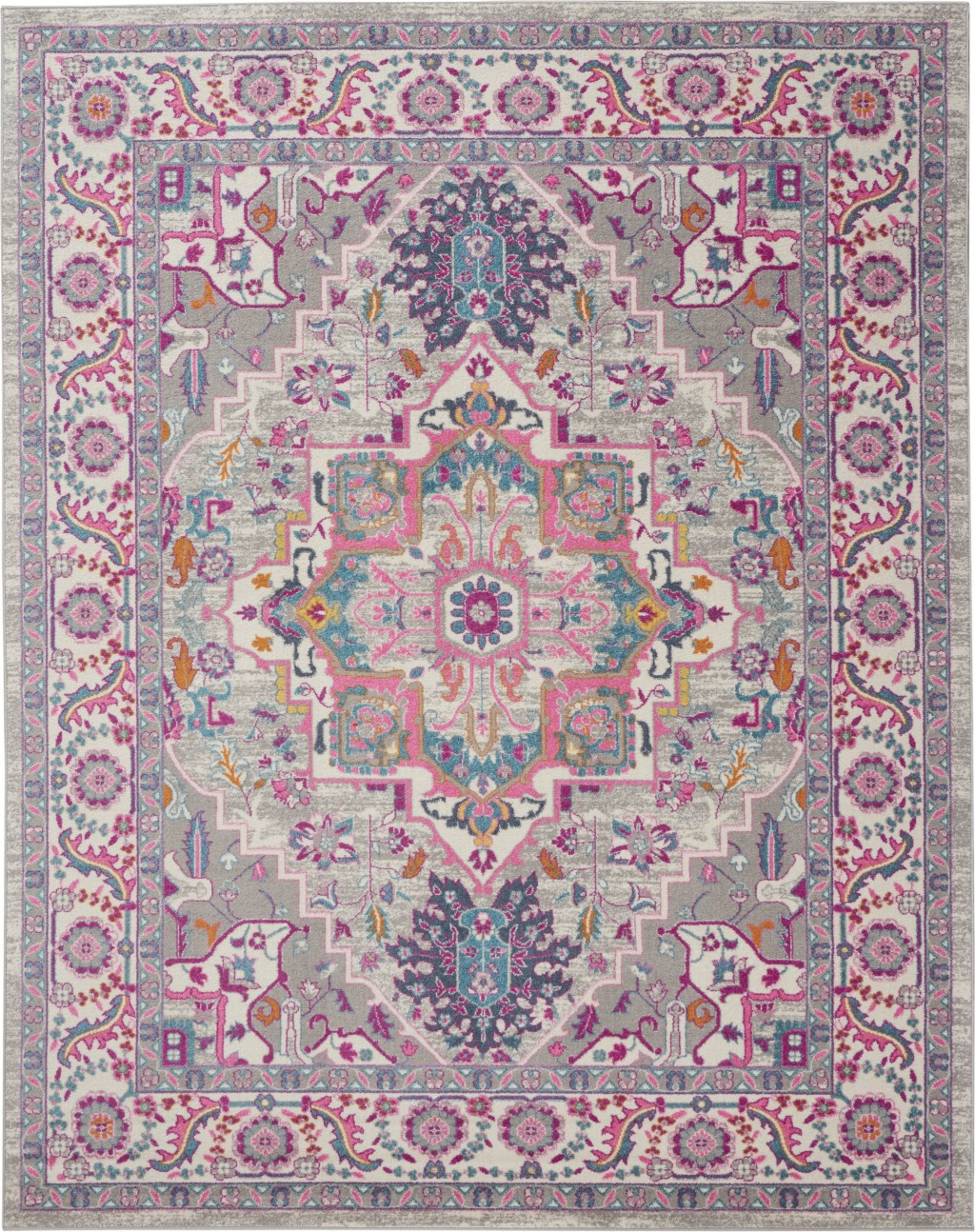 8" X 10" Pink And Gray Power Loom Area Rug