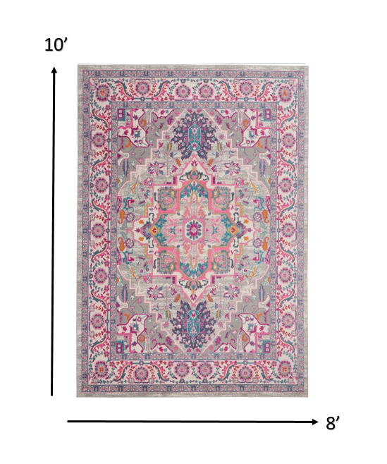 8" X 10" Pink And Gray Power Loom Area Rug