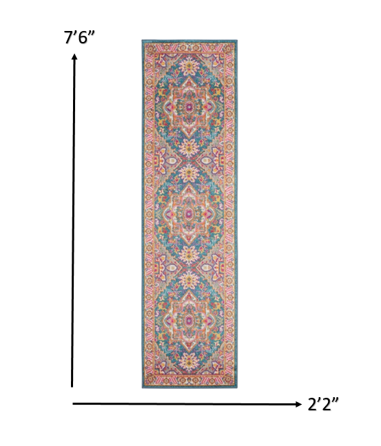 8" Teal Blue Power Loom Runner Rug