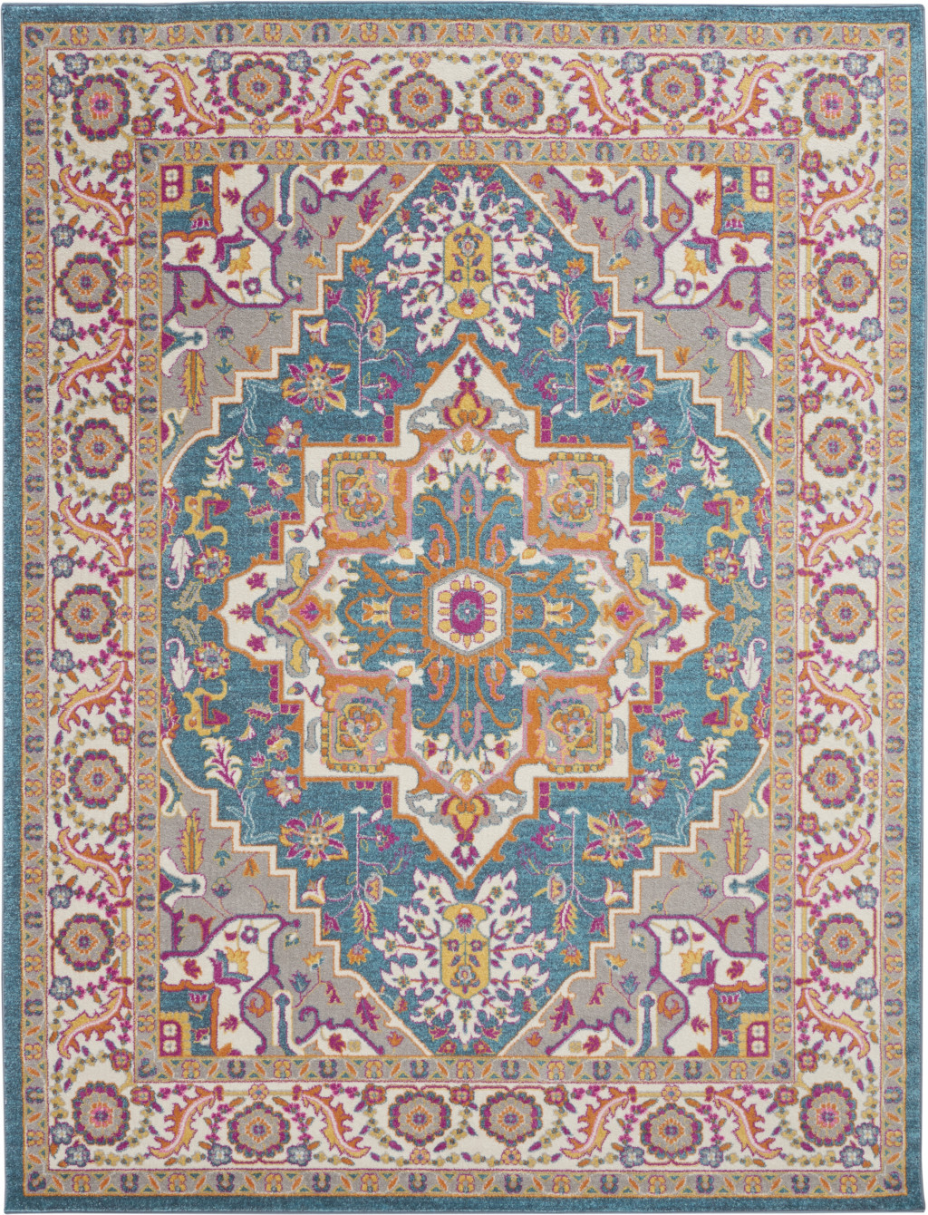 8' X 10' Teal And Ivory Medallion Distressed Area Rug-385505-1