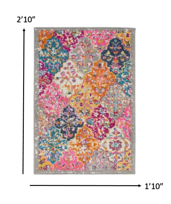 2" X 3" Pink And Gray Geometric Dhurrie Area Rug