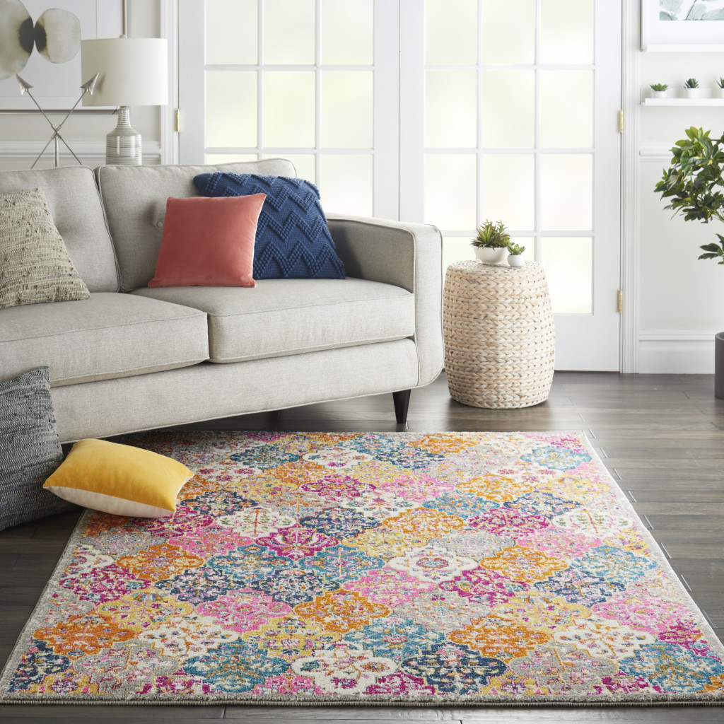 4" X 6" Pink And Gray Geometric Dhurrie Area Rug