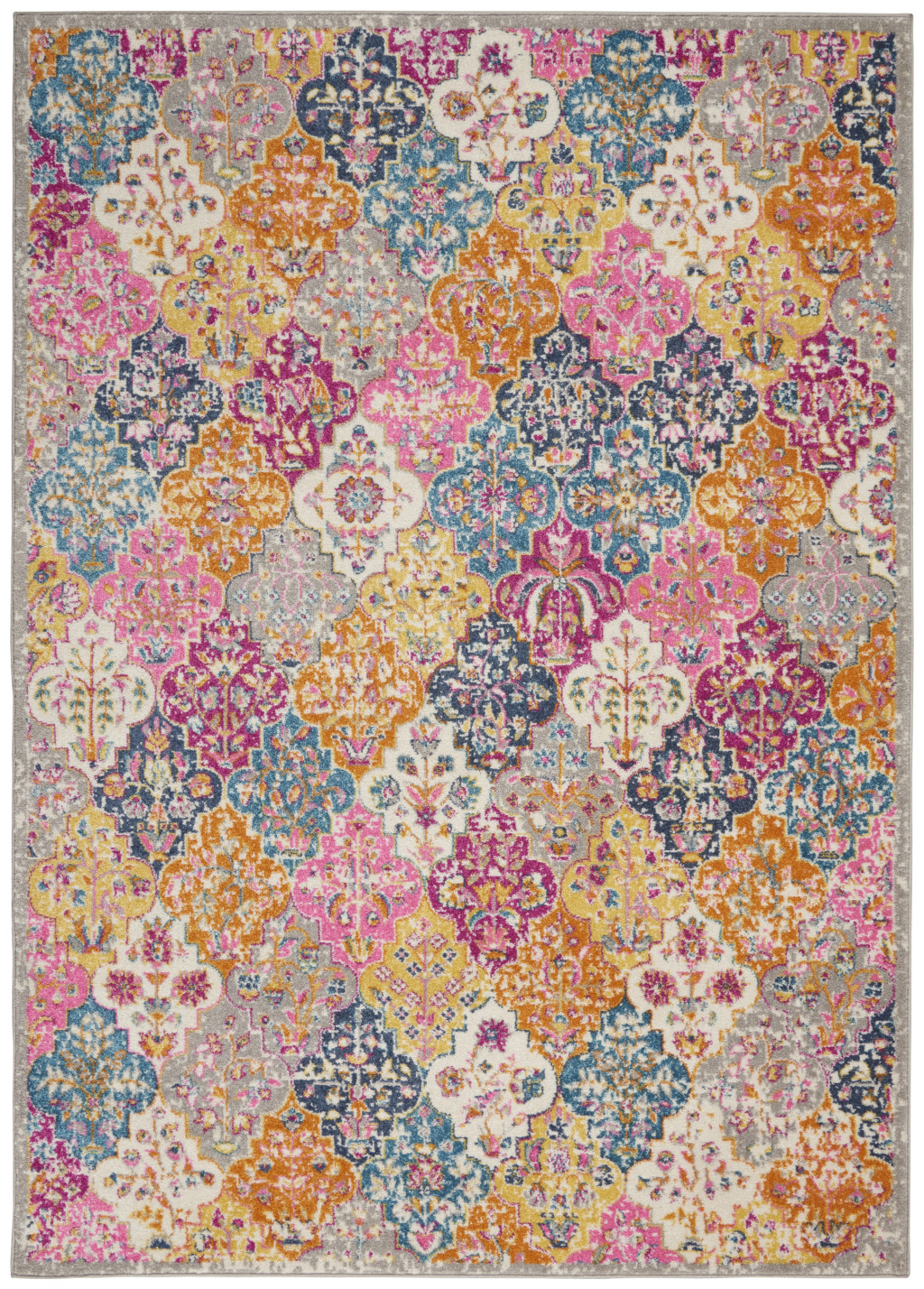 8' X 10' Gray Blue And Orange Quatrefoil Distressed Area Rug-385514-1