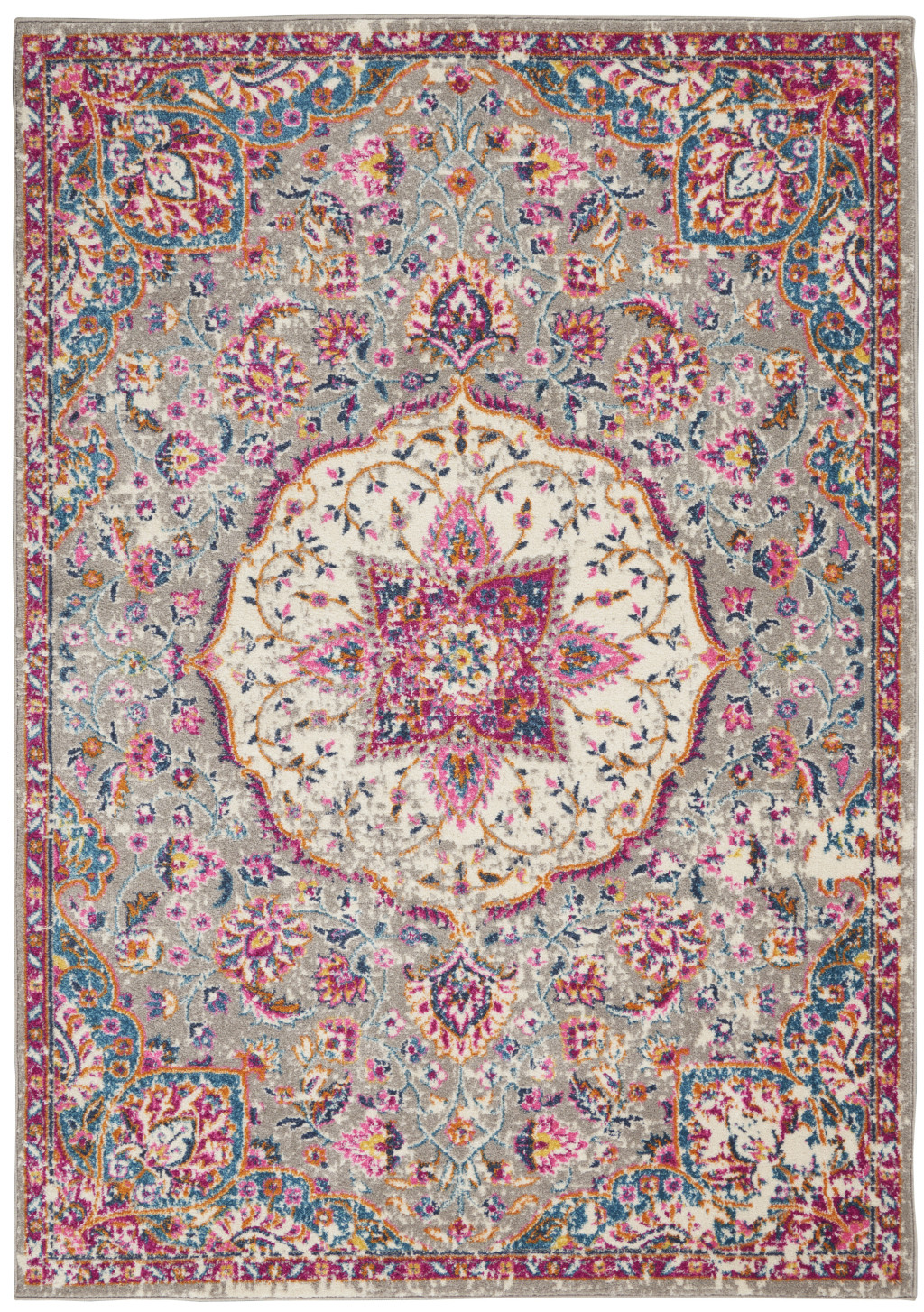 5' X 7' Gray And Ivory Medallion Area Rug-385521-1