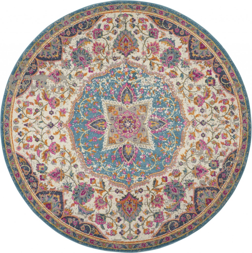 4' Pink And Green Round Dhurrie Area Rug-385530-1