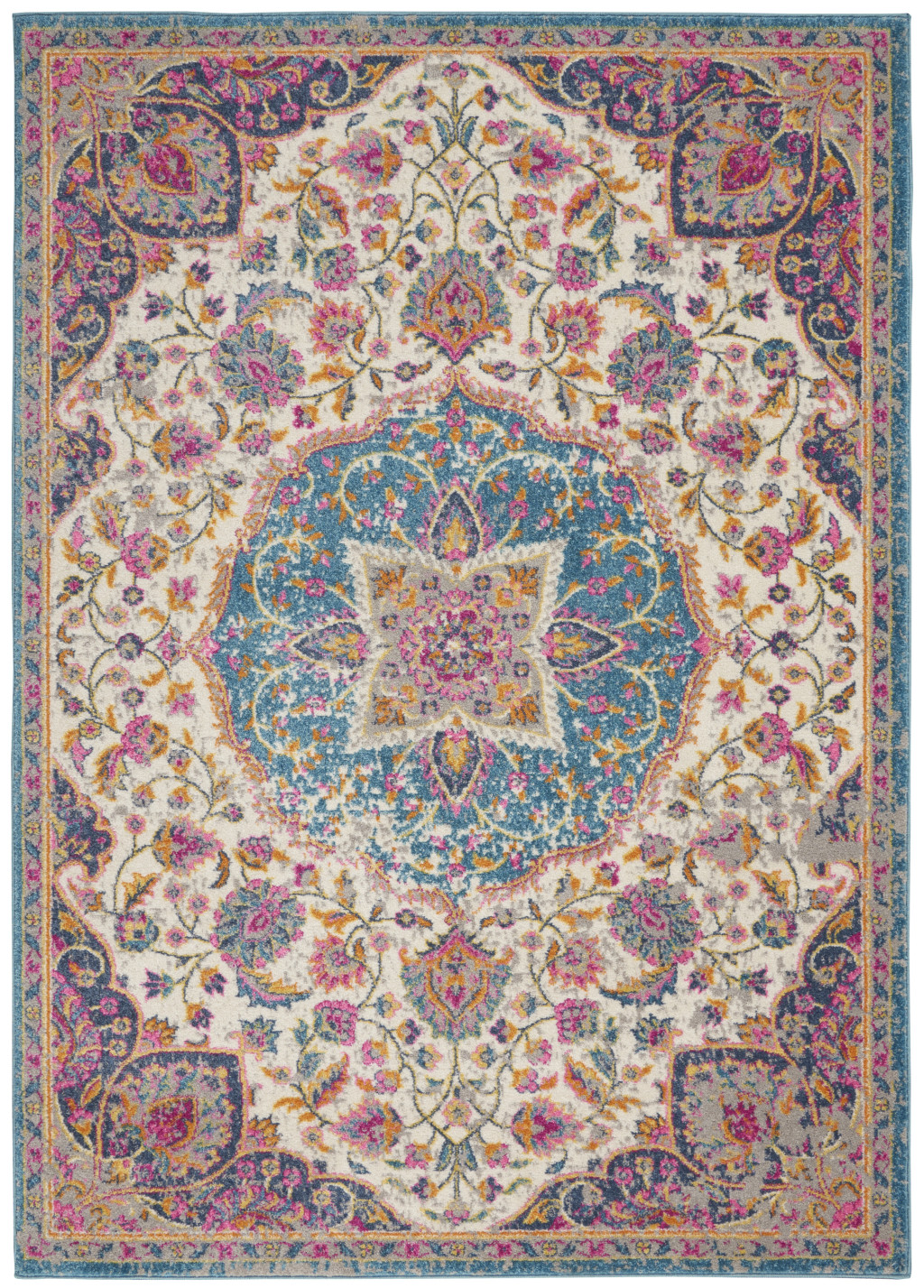7' X 10' Ivory And Blue Medallion Area Rug-385533-1