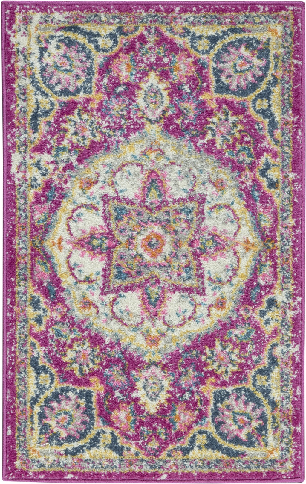 2 X 3 Pink And Ivory Medallion Scatter Rug