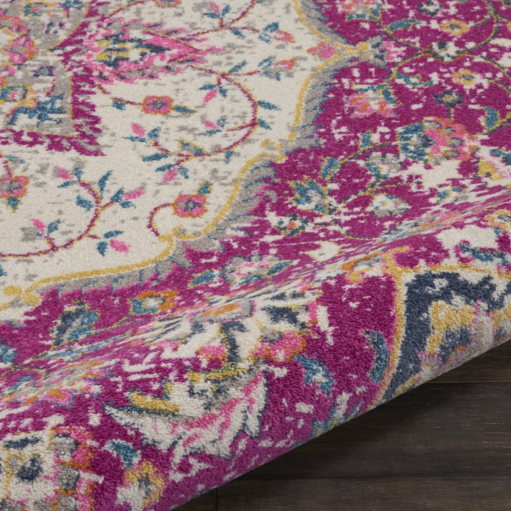 8 Round Pink And Ivory Medallion Area Rug