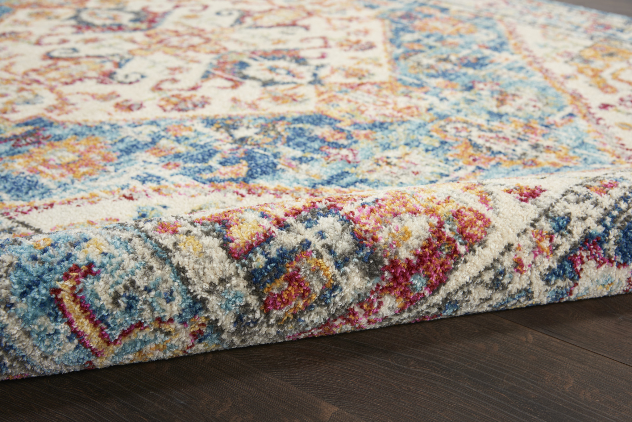 2" X 3" Blue And Ivory Power Loom Area Rug