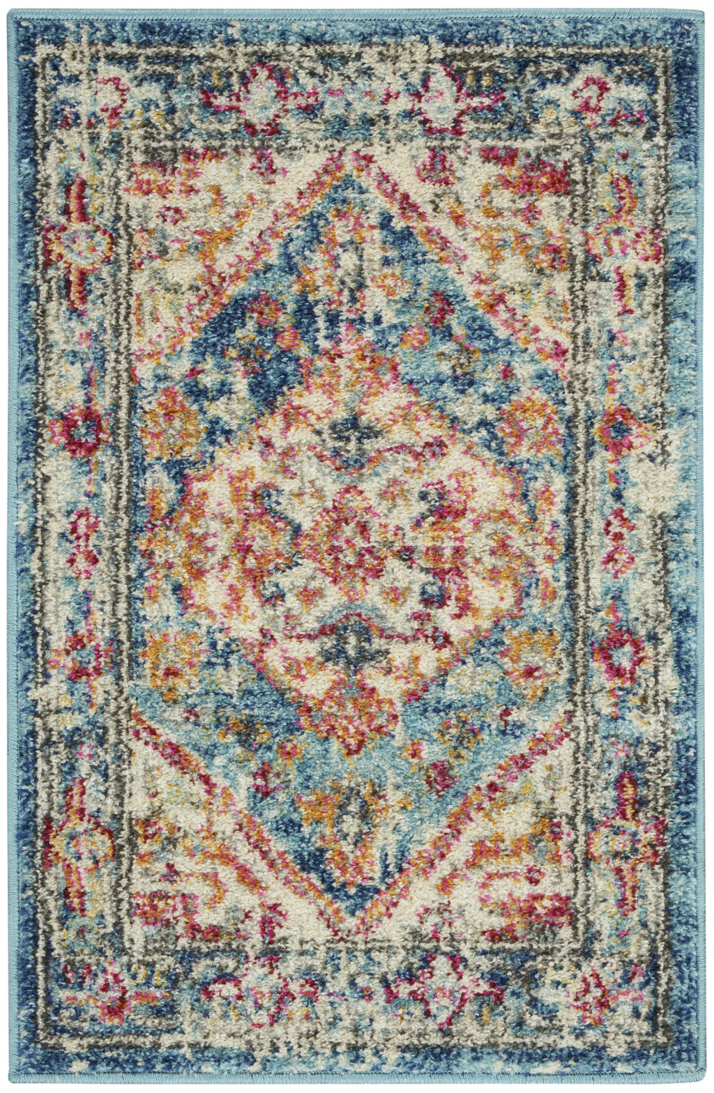 2" X 3" Blue And Ivory Power Loom Area Rug